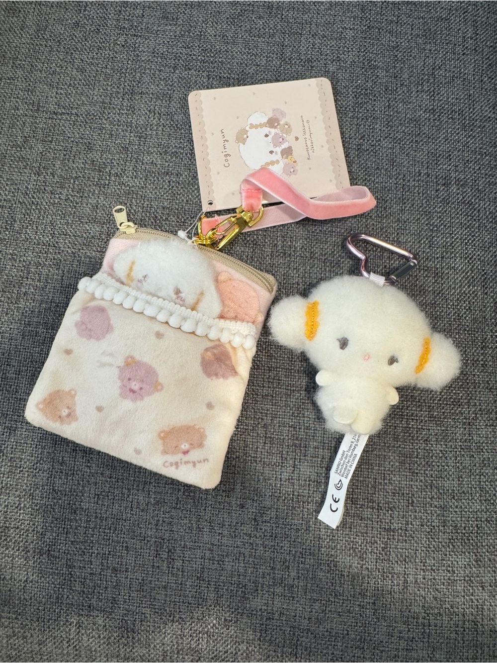 Sanrio Cogimyun Cute Pink Plush Card Holder with White Plush Charm
